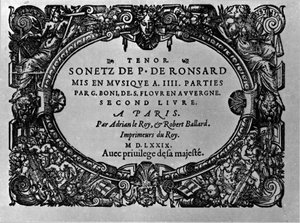 المجلد الثاني من سوناتات الشاعر الفرنسي بيير دي رونسارد (1524-1585) من تأليف غيوم بوني. باريس 1579 بواسطة مجهول مجهول