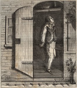 انتحار في سجن روشفورت عام 1840. نقش في "تاريخ المدانين منذ إنشائهم حتى يومنا هذا" (1877) لبيير زكون (1817-1895) (كولونيا بينالي - مستعمرة جزائية). مجموعة خاصة. بواسطة مجهول مجهول
