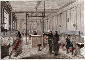 مقسم هاتفي تم إنشاؤه وفقًا لنظام الاتصالات السلكية واللاسلكية Edison Gower-Bell - أول هاتف مركزي في باريس عام 1879 - نظام بواسطة الأمريكي فريدريك جاور - نقش في "La Nature" "في عام 1880 بواسطة مجهول مجهول