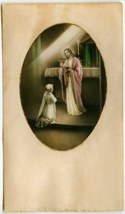 The Eucharist, Holy Communion, the Sacrament of the Altar: a child in front of Jesus (engraving) بواسطة مجهول مجهول