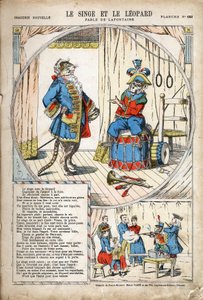 القرد والفهد. رسم توضيحي مجهول لـ Les Fables بواسطة Jean de LA FONTAINE (لافونتين) (1621-1695). تصوير بونت آ موسون ، حوالي عام 1880. مجموعة خاصة. بواسطة مجهول مجهول