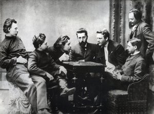The Moscow Literary Sreda - أعضاء دائرة Sreda الأدبية ، التي تشكلت في النصف الثاني من تسعينيات القرن التاسع عشر من قبل كتاب واقعيين روس - صور للمثقفين الروس من المجموعة الأدبية Znanie: من اليسار إلى اليمين ، Andrei Skitalets (Stephan Gabrilovich P بواسطة مجهول مجهول