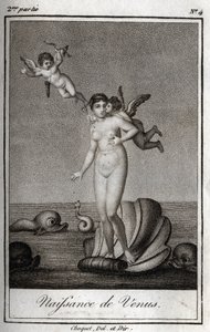 ولادة الزهرة (ولادة الزهرة). نقش من عام 1819 في "Lettres a Emilie sur la mythologie" لتشارلز ألبرت ديموستييه (1760-1801). مجموعة خاصة. بواسطة مجهول مجهول