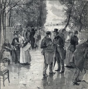 مسيرة الكتاب على ضفاف أرصفة الميناء في باريس. نقش في "Le petit parisien" في 30/10/1892. مجموعة خاصة بواسطة مجهول مجهول