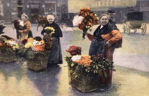 حفلة الأقحوان: تاجر أقحوان في الشارع. نقش. احدى جريدة "Le petit parisien" بتاريخ 20/11/1910. مجموعة خاصة. بواسطة مجهول مجهول