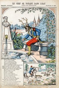 يرى الغزال نفسه في الماء. رسم توضيحي مجهول لـ Les Fables بواسطة Jean de LA FONTAINE (لافونتين) (1621-1695). تصوير بونت آ موسون ، حوالي عام 1880. مجموعة خاصة. بواسطة مجهول مجهول