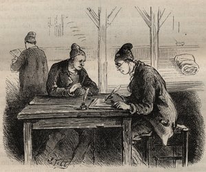 الكاتب العام في Toulon Bagne في القرن التاسع عشر. نقش في "تاريخ المحكوم عليهم منذ إنشائهم حتى يومنا هذا" (1877) لبيير زكون (1817-1895) (كولونيا بينالي - مستعمرة جزائية). مجموعة خاصة. بواسطة مجهول مجهول