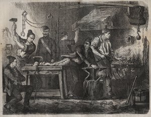 تم الانتقال إلى Toulon Bagne في القرن التاسع عشر. نقش في "تاريخ المحكوم عليهم منذ إنشائهم حتى يومنا هذا" (1877) لبيير زكون (1817-1895) (كولونيا بينالي - مستعمرة جزائية). مجموعة خاصة. بواسطة مجهول مجهول