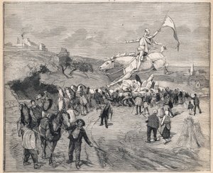 نقل تمثال جان دارك من باريس إلى شينون. نقش على "" لو بيتي باريزيان "" في 13/8/1893. بواسطة مجهول مجهول