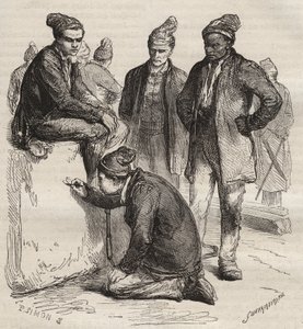 أنواع صالات العرض من Brest Bagne في القرن التاسع عشر. نقش في "تاريخ المحكوم عليهم منذ إنشائهم حتى يومنا هذا" (1877) لبيير زكون (1817-1895) (كولونيا بينالي - مستعمرة جزائية). مجموعة خاصة. بواسطة مجهول مجهول