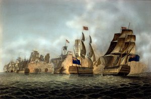 منظر لمعركة كيب سانت فنسنت في 14/02/1797 نقش عام 1798 بواسطة مجهول مجهول