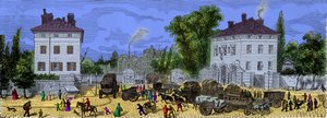 منظر ل Barriere d'Enfer القديم في باريس في القرن التاسع عشر (Place Denfert Rochereau) ، نقش ، مجموعة خاصة بواسطة مجهول مجهول