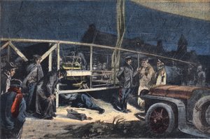 انهيار منطاد فيل دي باريس في فالمي. نقش من جريدة "Le Peute Parisien" 2/2/1908. مجموعة خاصة. بواسطة مجهول مجهول