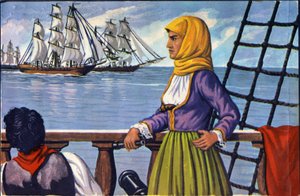 تمثيل بطلة الاستقلال اليوناني بوبولينا (بوبولينا) لاسكارينا (1771-1825) بعد ملصق. بواسطة مجهول مجهول