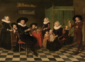 بورتريه لعائلة (زيت على قماش) بواسطة أنتوني (1601-73) بالاميديز