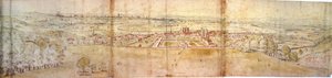 قصر غرينتش ولندن من غرينتش هيل ، c.1544 (قلم وحبر وطباشير ومرحاض على ورق) بواسطة Anthonis van den Wyngaerde