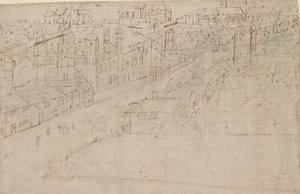 بانوراما لندن كما تُرى من ساوثوارك: بورو هاي ستريت مع سانت ماري أوفري ، 1554 بواسطة Anthonis van den Wyngaerde