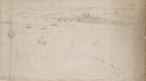 بانوراما لندن كما تُرى من ساوثوارك: غرينتش ، 1554 بواسطة Anthonis van den Wyngaerde