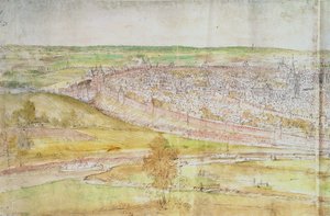 منظر بانورامي لبروكسل ، القرن السادس عشر (قلم وحبر ومرحاض على ورق) بواسطة Anthonis van den Wyngaerde
