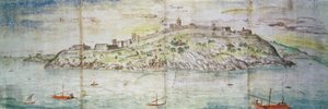 منظر بانورامي لتاراغونا ، إسبانيا (قلم وحبر ومرحاض على ورق) بواسطة Anthonis van den Wyngaerde