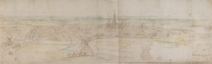 منظر بانورامي لـ s'Hertogenbosch Den Haag من نقطة مرتفعة إلى الجنوب الغربي ، c1545-50. بواسطة Anthonis van den Wyngaerde