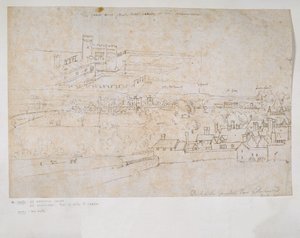 ورقة دراسات عن قصور هامبتون كورت وريتشموند والريف المحيط بواسطة Anthonis van den Wyngaerde