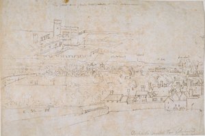 ورقة دراسات لقصور هامبتون كورت ، ريتشموند والمناطق الريفية المحيطة بها ، حوالي 1560. بواسطة Anthonis van den Wyngaerde