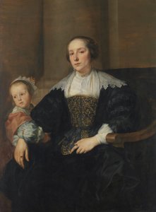 بالألمانية: Bildnis der Anna van Thielen, Gattin des Malers Theodoor Rombouts, mit ihrer Tochter Anna Maria صورة لآنا فان تيلين، زوجة الرسام تيودور رومبوتس مع ابنتهما آنا ماريا بواسطة أنتوني فان ديك