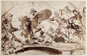 Horatius Cocles defending the Tiber Bridge (pen & ink with wash on paper) بواسطة أنتوني فان ديك