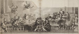 تصميم اللوحة المركزية للسقف للمعرض الكبير للقصر الملكي ، نقشها نيكولا هنري تارديو (1674-1749) بواسطة أنطوان (بعد) كويبل