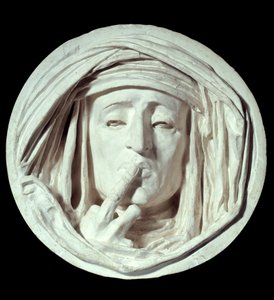 الصمت لفتة رمزية لرجل يضع إصبعه على فمه. منحوتة من الجبس لأوغست بريولت (1809-1879) في القرن التاسع عشر في باريس ، متحف اللوفر بواسطة أنطوان أوجستين بريولت