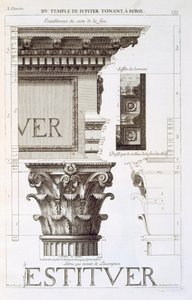 النحت ، رأس المال والنقوش من معبد جوبيتر تونانز (الرعد) ، من "Les Edifices Antiques de Rome" ، 1682 بواسطة أنطوان بابوتي ديسغوديتس