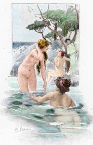 Odyssee of Homere: "Nausicaa ، ابنة الملك Alcinous ، وخادماتها يغسلون ملابسهم في النهر" رسم لأنطوان Calbet (1860-1944) لـ "The Odyssee" للشاعر اليوناني Homere (Odyssey by Homer) 1897 مجموعة خاصة