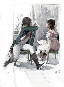 صورة لنابليون بونابرت (1769-1821) مع خطيبته ديزيريه كلاري (1777-1860) ج. أبريل 1795 (صورة ديزيريه كلاري في وقت خطوبتها مع نابليون بونابرت ، أبريل 1795) رسم أنطوان كالبيت مستوحى من "نابليون وآخرون"