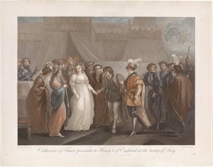 Catherine van Valois en koning Hendrik V van Engeland قدمت كاثرين من فرنسا إلى هنري الخامس ملك إنجلترا ، في معاهدة طروادة (العنوان على الكائن)