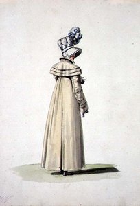 امرأة أنيقة بغطاء رأس ، رسم توضيحي من "Incroyables et Merveilleuses" (ألوان مائية على ورق) بواسطة أنطوان تشارلز هوراس فيرنيه