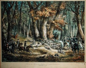 صيد الغزلان في الغابة في كومبيان ، 27 أبريل 1818 بواسطة أنطوان تشارلز هوراس فيرنيه