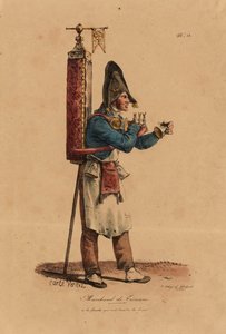 بائع تيسان ، رقم 13 من سلسلة صرخات باريس ، نقشها فرانسوا سيرافين ديلبك (1778-1825) بواسطة أنطوان تشارلز هوراس فيرنيه