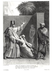 Esther Imploring Assuerus in the حضور Aman ، توضيح من Esther بواسطة Jean Racine (1639-99) منقوش بواسطة JJ Coiny (1761-1809)