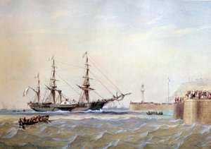 عادت السفينة ذات العجلات إلى ميناء لوهافر في القرن التاسع عشر لوحة مائية بقلم أنطوان ديزاير هيرولت (1802-1853) في القرن التاسع عشر في باريس ، متحف لا مارين بواسطة أنطوان ديزاير هيرولت