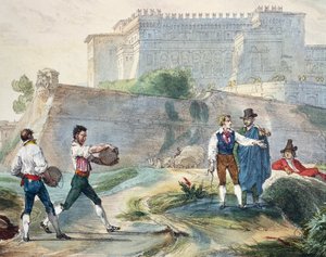 لعب الروزيكا ، بواسطة أنطوان جان بابتيست توماس (1791-1834) ، طباعة حجرية ملونة من عام واحد في روما والمناطق المحيطة بها