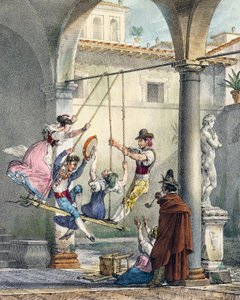 أرجوحة ، نقش من قبل أنطوان جان بابتيست توماس (1791-1834) من Un an a Rome et dans ses environs (عام واحد في روما والمناطق المحيطة بها) ، فرنسا