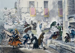 رمي قصاصات الورق أثناء الكرنفال في روما ، بواسطة أنطوان جان بابتيست توماس (1791-1833) ، إيطاليا