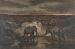 الأفيال بجوار بركة ، 1810-1875. بواسطة أنطوان لويس باري