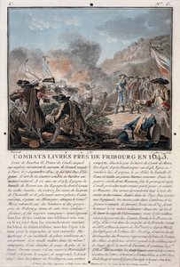 قتال بالقرب من فرايبورغ ، 1643 ، محفور بواسطة جان بابتيست موريت (fl.1790-1820) ، 1787 (ليثو ملون) بواسطة أنطوان لويس فرانسوا سيرجنت مارسو