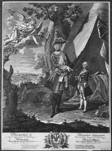 فريدريك الثاني (1712-1786) وابن أخيه فريدريك ويليام الثاني (1744-1797) ، نقشهما يوهان بروبست (1673-1750) بواسطة أنطوان بيسني