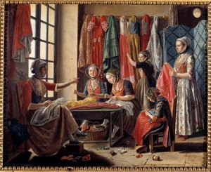 ورشة خياطة في آرل عام 1760 رسم أنطوان راسبال (1738-1811) 1760 آرل ، متحف ريتو بواسطة أنطوان راسبال