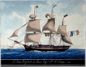 Le Jean - Baptiste du Havre ، في ميناء Marseille Watercolor بواسطة Antoine Roux (1765-1835) 1815 مرسيليا ، متحف مارين