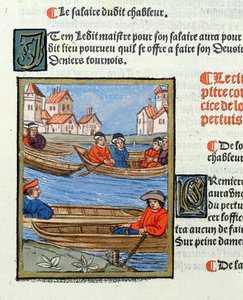 فيريمن على نهر السين ، من "Ordonnances Royaux de la Juridiction de la Prevote des Marchands de la Ville de Paris"، 1528 (wc und gouache on paper)
