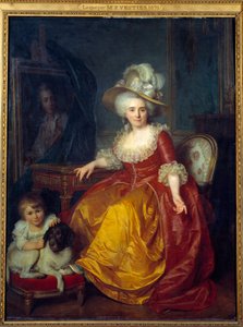 صورة في القدم لمدام فيستير (1740-1831) لها طفل عند قدميه يقرص أذن كلب لوحة رسمها أنطوان فيستير (1740-1824) 1787 صن. 1.76x1.34 م